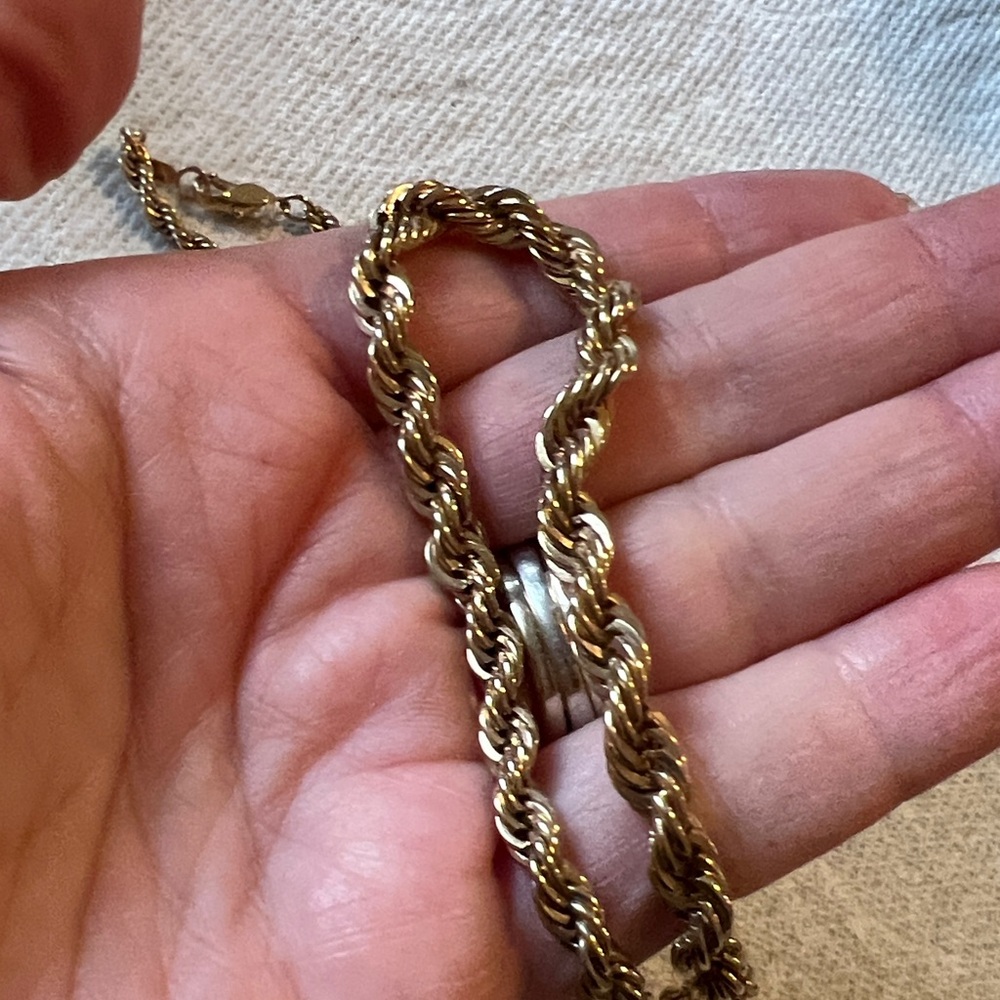 Vintage 80s Heavy Gold tone graduated rope braided necklace 30”